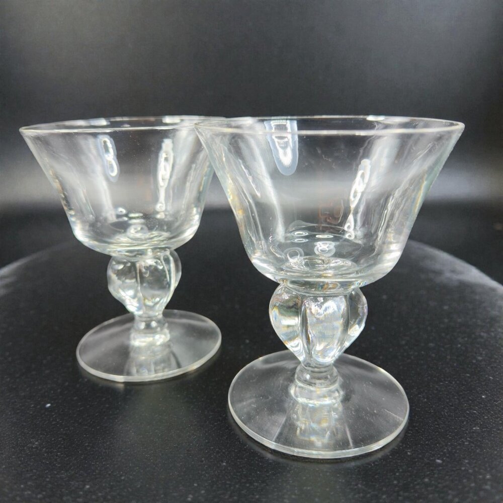 Vintage Seneca Ingrid Clear Elegant 4.5inch Goblets Footed Cups Glasses Set 2